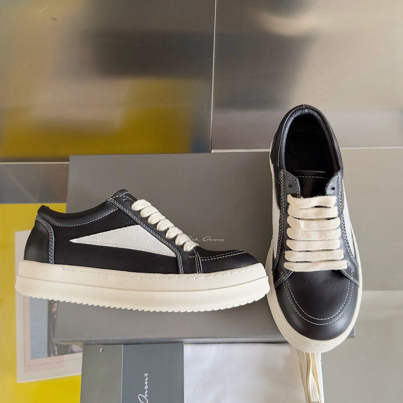 Rick Owens Leather And Suede Low-top Sneakers - Black Unisex Streetwear Limited Edition - **Rick Owens Black Leather and Suede Low-Top Sneakers: Timeless Sophistication and Premium Craftsmanship** Int