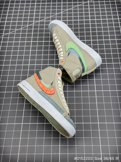 Nike Blazer1977 'hu - White Unisex Streetwear Limited Edition - The Nike Blazer 1977 'H ' Reflective Crackle Print in Beige Grey is a stylish nod