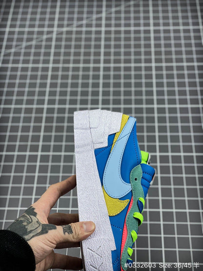 KAWS - Sacai - Nike Blazer'neptune Blue' Unisex Streetwear Limited Edition - The KAWS x Sacai x Nike Blazer 'Neptune Blue' combines bold design, vibrant color, and