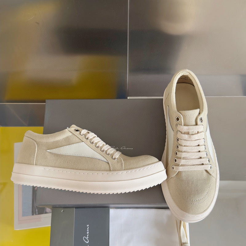Rick Owens Canvas Low-top Sneakers - Beige Unisex Streetwear Limited Edition - **Rick Owens Beige Canvas Low-Top Sneakers: Subtle Elegance and Superior Craftsmanship** Introducing the Rick Owens