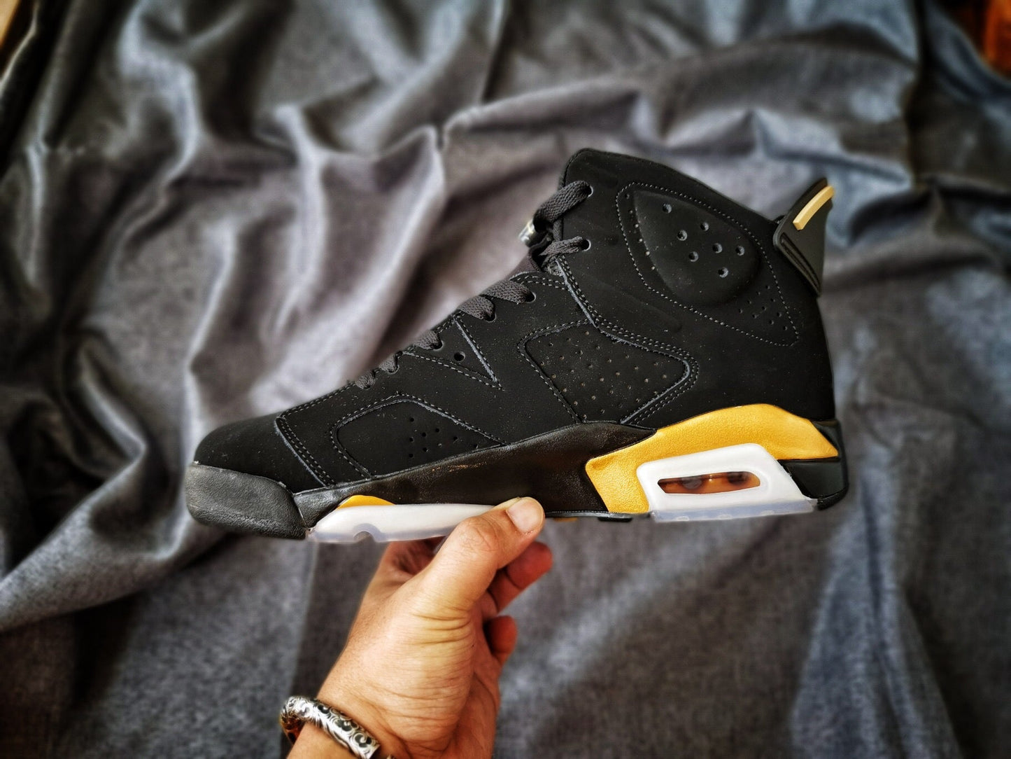 Jordan 6 And Gold Sneakers - Black Unisex Streetwear Limited Edition - Introducing the Air Jordan 6 in a striking black and gold colorway, a sleek and