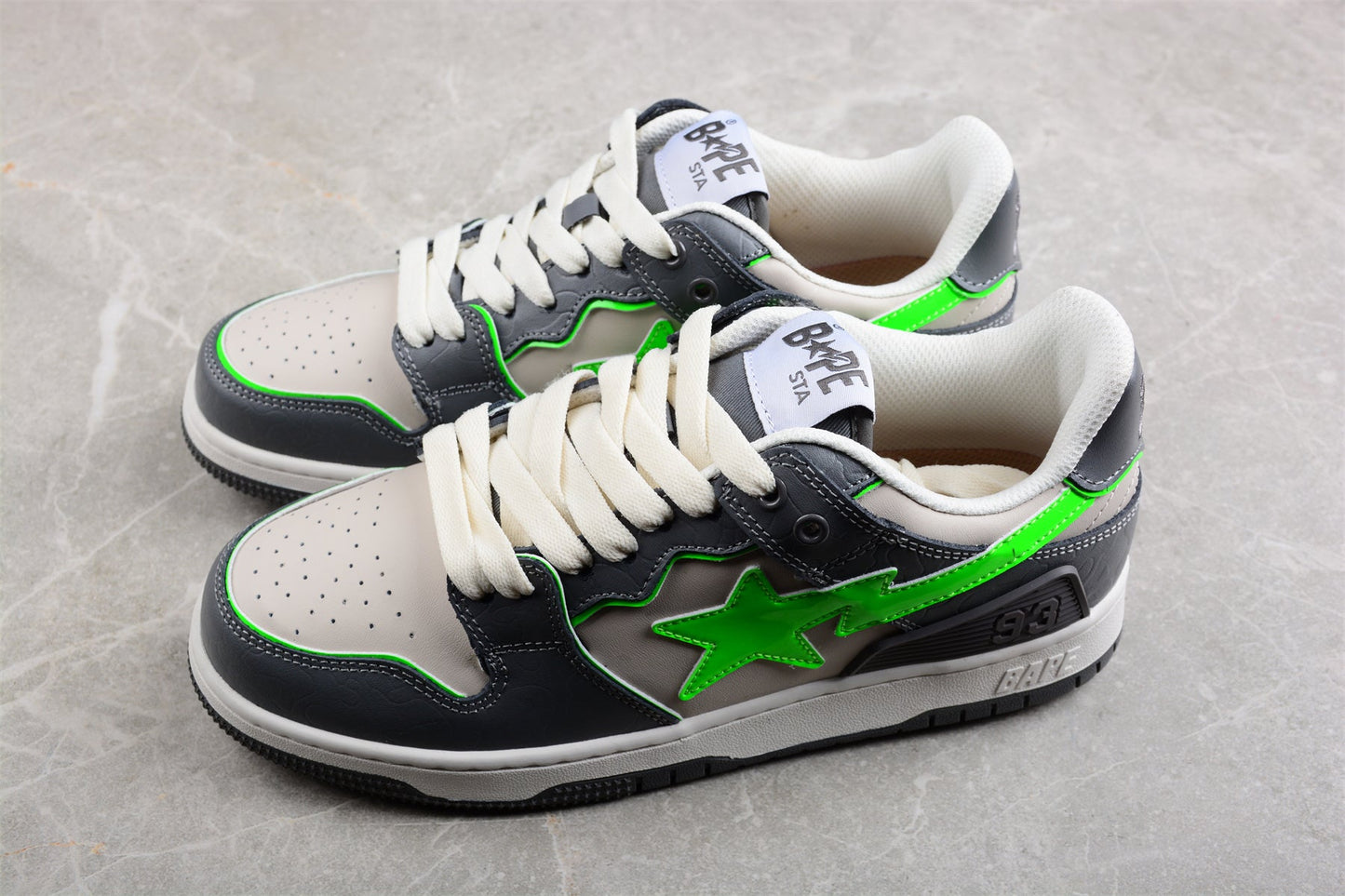BAPE Sta Low-top Sneakers In Grey And Neon - Green Unisex Streetwear Limited Edition - **BAPE STA Low-Top Sneakers in Grey and Neon Green** Introducing the BAPE STA Low-Top Sneakers