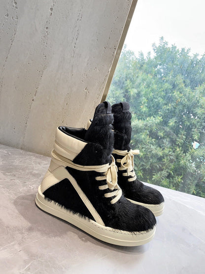 Rick Owens Geobasket Sneakers - Black Pony Hair - logo - replica sneakers
