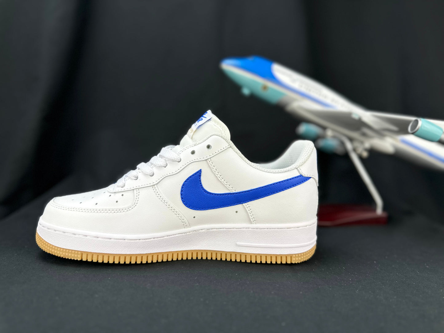 NIKE Air Force 1 'gum Sole - Blue' - White Unisex Streetwear Limited Edition - **Nike Air Force 1 'Gum Sole White/Blue'** The Nike Air Force 1 'Gum Sole White/Blue'