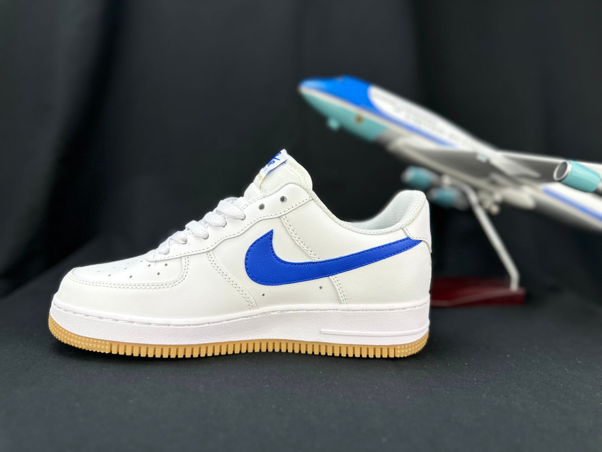 NIKE Air Force 1 'gum Sole - Blue' - White Unisex Streetwear Limited Edition - **Nike Air Force 1 'Gum Sole White/Blue'** The Nike Air Force 1 'Gum Sole White/Blue'