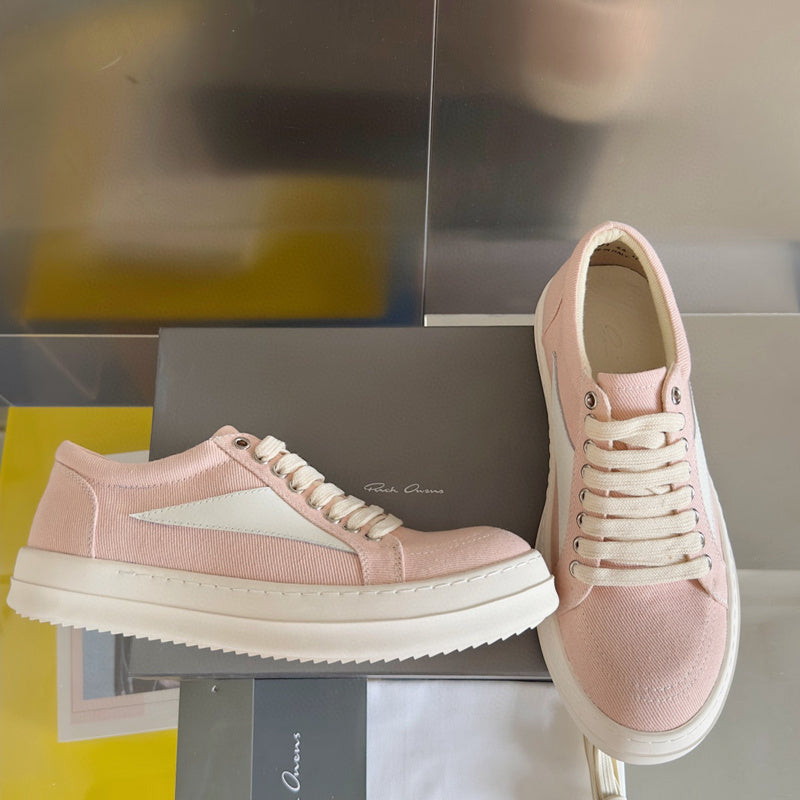 Rick Owens Canvas Low-top Sneakers - Pink Unisex Streetwear Limited Edition - **Rick Owens Pink Canvas Low-Top Sneakers: Soft Elegance and Superior Craftsmanship** Introducing the Rick Owens