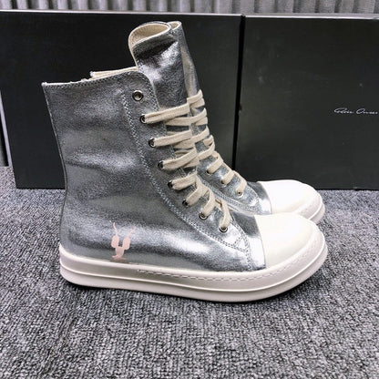 Rick Owens Metallic High-top Sneakers - White Unisex Streetwear Limited Edition - **Rick Owens Metallic High-Top Sneakers** Introducing the Rick Owens Metallic High-Top Sneakers, a bold statement