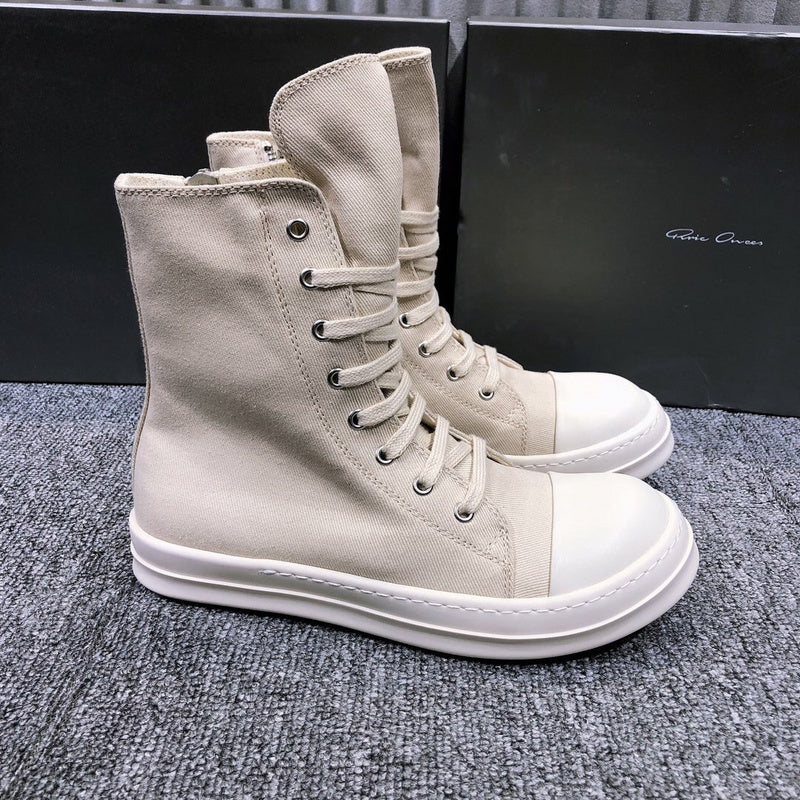 High-Top Canvas Sneakers - White Unisex Streetwear Limited Edition - **High-Top Canvas Sneakers** Introducing the perfect blend of casual comfort and modern style with these