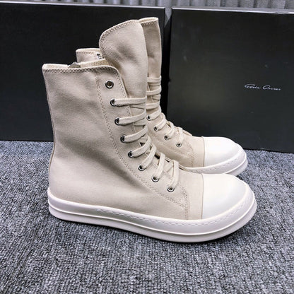 High-Top Canvas Sneakers - White Unisex Streetwear Limited Edition - **High-Top Canvas Sneakers** Introducing the perfect blend of casual comfort and modern style with these