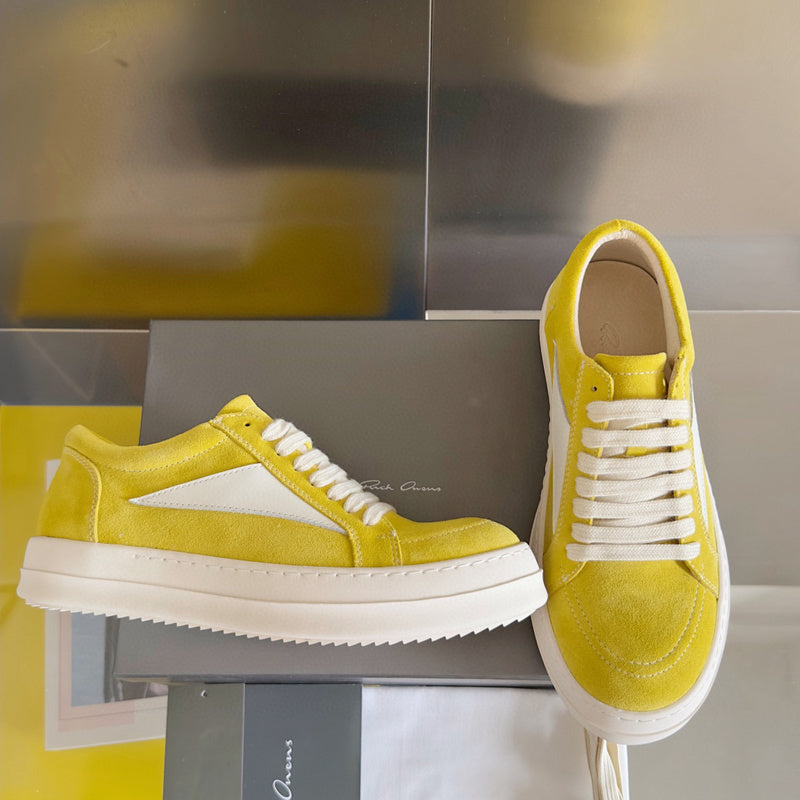 Rick Owens Suede Low-top Sneakers - Yellow Unisex Streetwear Limited Edition - **Rick Owens Yellow Suede Low-Top Sneakers: Bold Elegance and Superior Craftsmanship** Introducing the Rick Owens