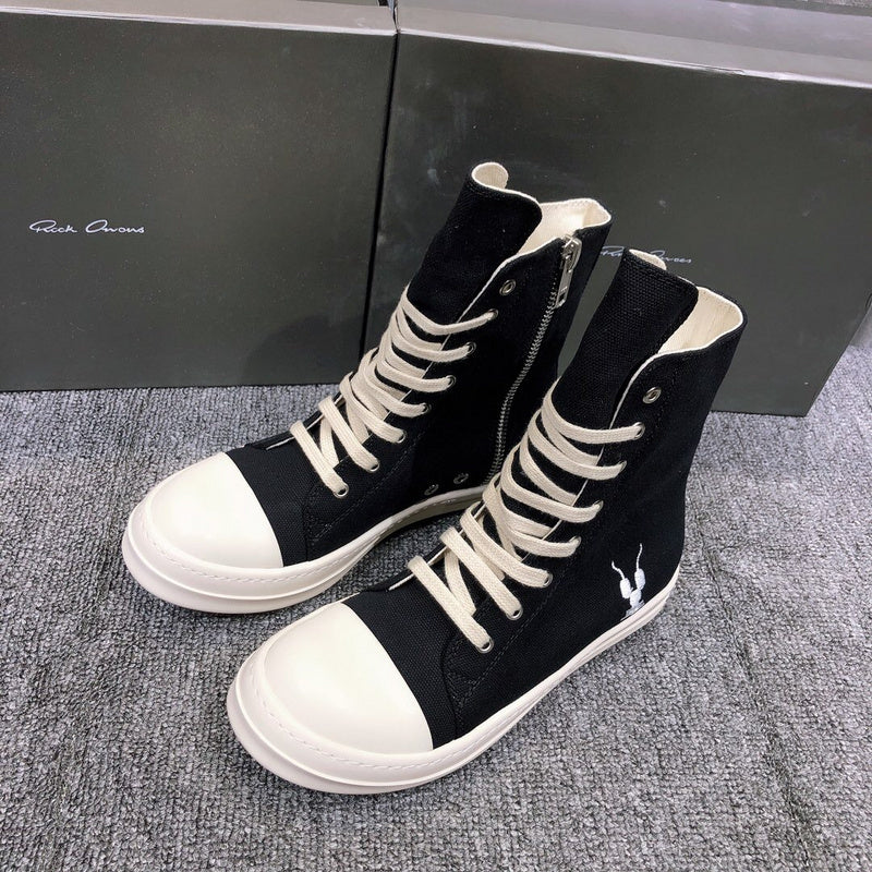 Rick Owens High-top Canvas Sneakers - Black Unisex Streetwear Limited Edition - **Rick Owens Black High-Top Canvas Sneakers** Elevate your footwear collection with the Rick Owens Black