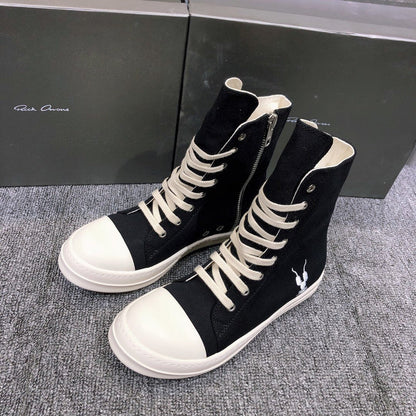 Rick Owens High-top Canvas Sneakers - Black Unisex Streetwear Limited Edition - **Rick Owens Black High-Top Canvas Sneakers** Elevate your footwear collection with the Rick Owens Black