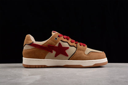 BAPE Sta Low-top Sneakers In And Brown - Red Unisex Streetwear Limited Edition - **BAPE STA Low-Top Sneakers in Red and Brown** Unleash a burst of color with the