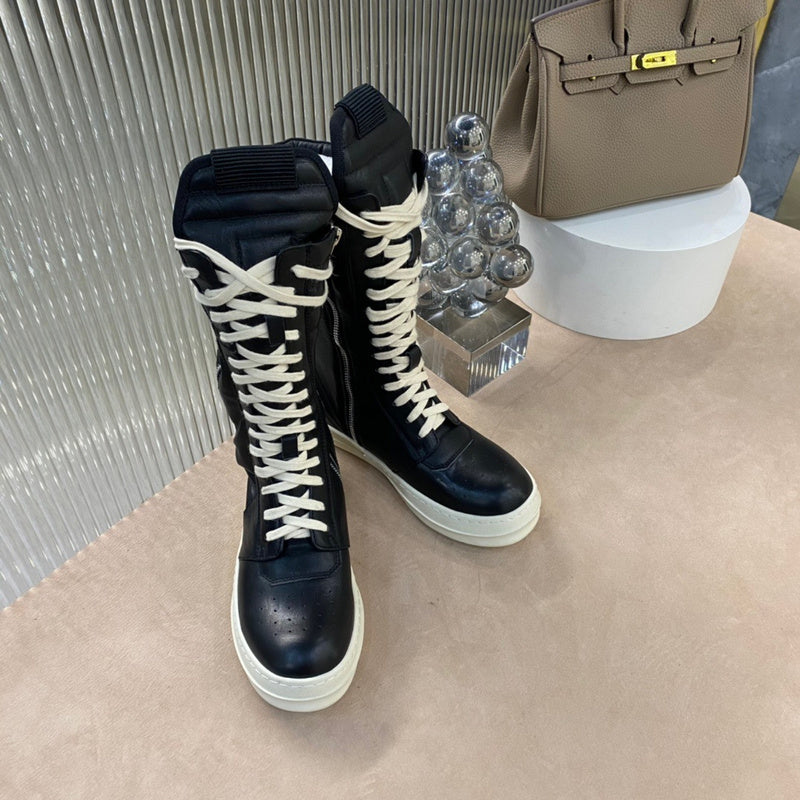 Rick Owens High-Top Leather Boots - Black and Cream - box - replica sneakers