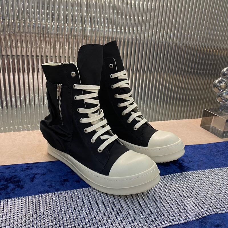 Rick Owens High-top Nylon Boots - And White T-Shirt - Black Unisex Streetwear Limited Edition - ### Rick Owens High-Top Nylon Boots - Black and White Introducing the Rick Owens High-Top