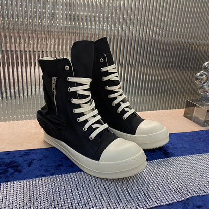 Rick Owens High-top Nylon Boots - And White T-Shirt - Black Unisex Streetwear Limited Edition - ### Rick Owens High-Top Nylon Boots - Black and White Introducing the Rick Owens High-Top