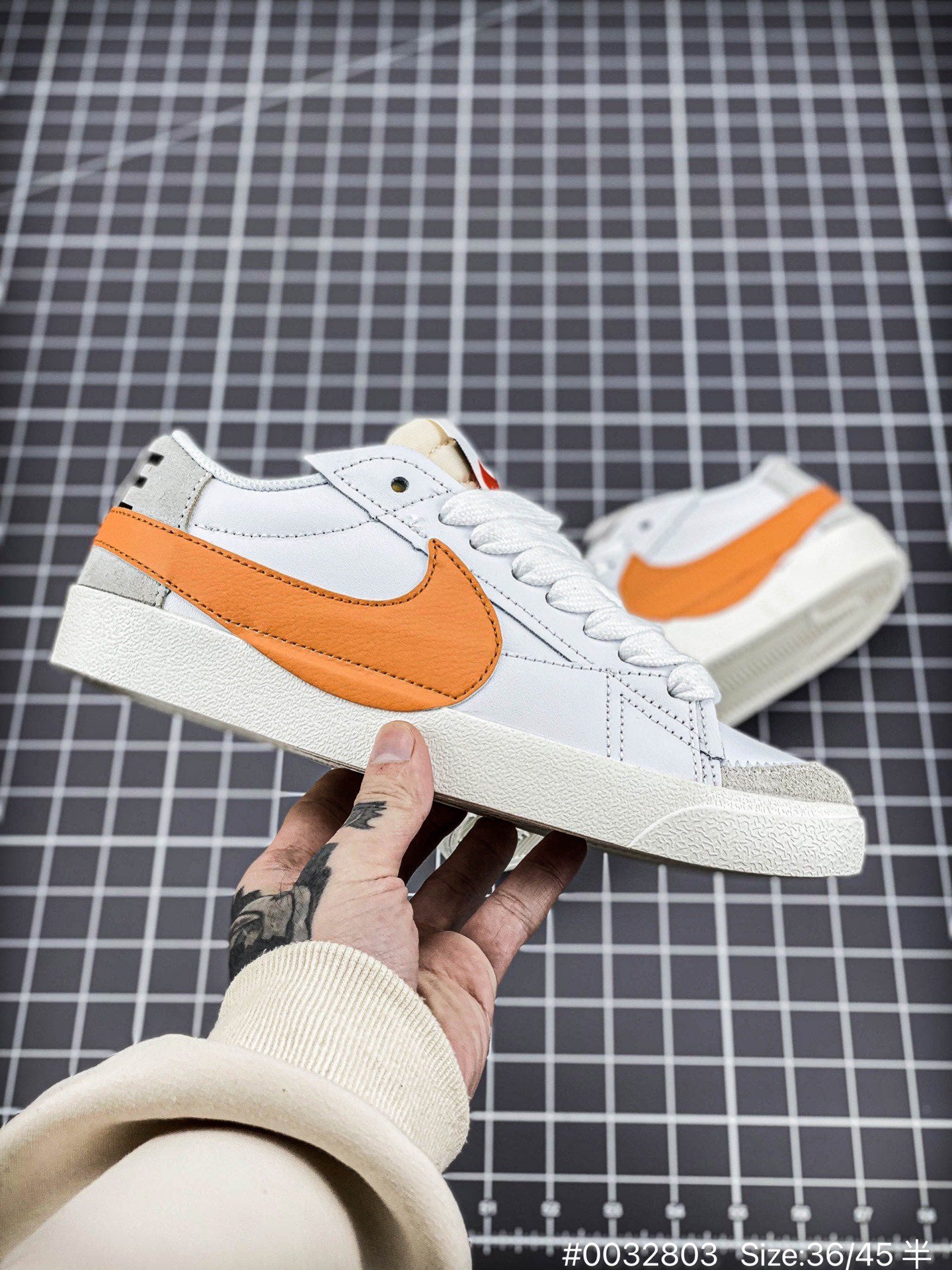 Nike Blazer Low'1977 Jumbo - White Unisex Streetwear Limited Edition - The Nike Blazer Low '1977 Jumbo Suede and Split Leather in White and Orange brings