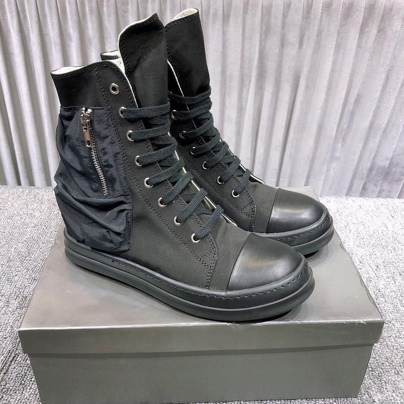 Rick Owens High-top Leather Sneakers With Side Zipper - Black Unisex Streetwear Limited Edition - **Rick Owens High-Top Leather Sneakers with Side Zipper** Elevate your sneaker game with the Rick