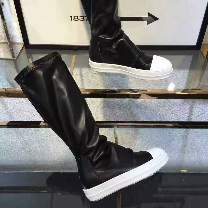 Over-the-Knee Leather Sneakers - Black Unisex Streetwear Limited Edition - **Over-the-Knee Leather Sneakers** Introducing a bold fusion of sneaker and boot, these over-the-knee leather sneakers