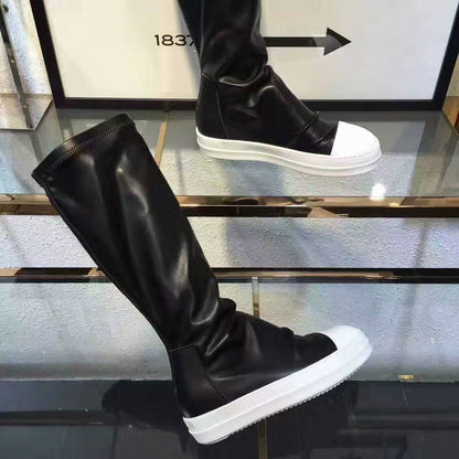Over-the-Knee Leather Sneakers - Black Unisex Streetwear Limited Edition - **Over-the-Knee Leather Sneakers** Introducing a bold fusion of sneaker and boot, these over-the-knee leather sneakers
