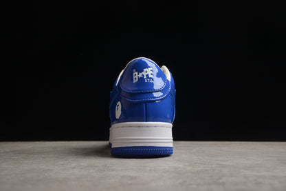 BAPE Sta Low-top Blue And Patent Leather Sneakers - White Unisex Streetwear Limited Edition - **BAPE STA Low-Top Blue and White Patent Leather Sneakers** Unleash your inner trendsetter with the