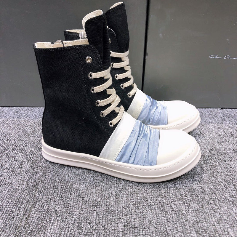 Rick Owens Canvas Boots With Ruched Fabric - Black Unisex Streetwear Limited Edition - **Rick Owens Black Canvas Boots with Ruched Fabric** Introducing the Rick Owens Black Canvas Boots