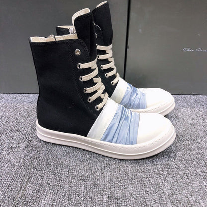 Rick Owens Canvas Boots With Ruched Fabric - Black Unisex Streetwear Limited Edition - **Rick Owens Black Canvas Boots with Ruched Fabric** Introducing the Rick Owens Black Canvas Boots