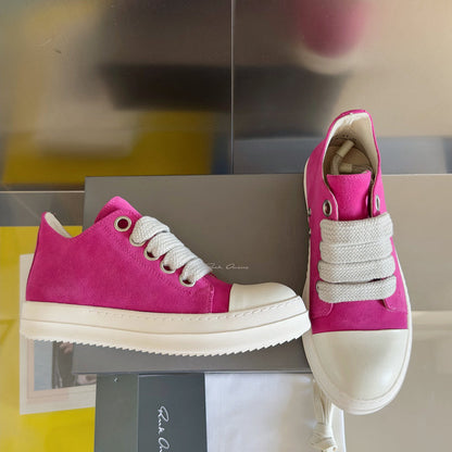 Rick Owens Suede Low-top Sneakers - Pink Unisex Streetwear Limited Edition - **Rick Owens Pink Suede Low-Top Sneakers: Bold Vibrancy and Premium Craftsmanship** Introducing the Rick Owens