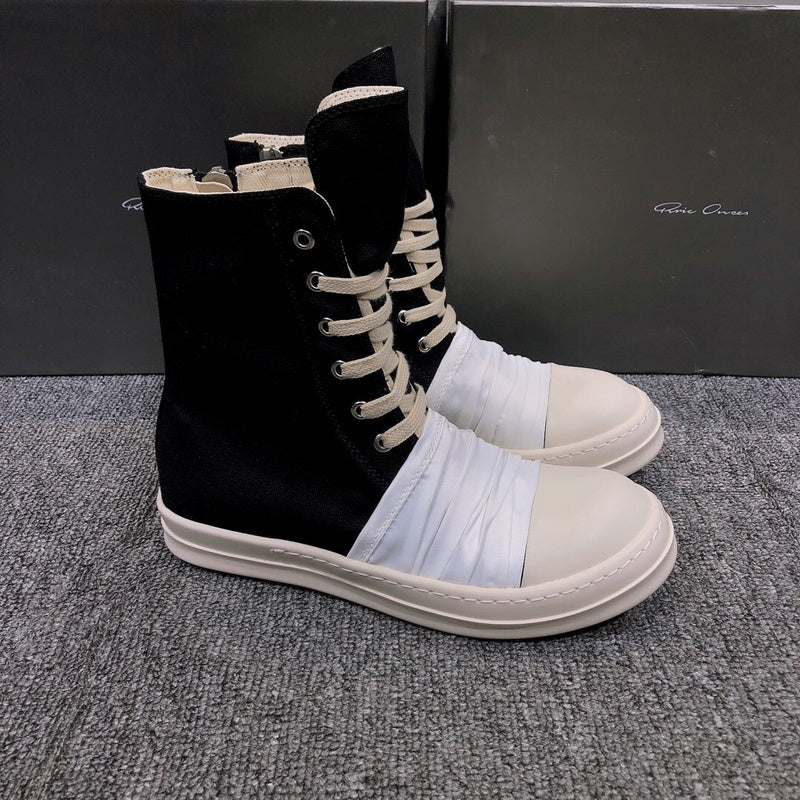 Rick Owens Lace-up Canvas Boots T-Shirt - Black Unisex Streetwear Limited Edition - **Rick Owens Lace-Up Canvas Boots** Elevate your footwear collection with these striking Rick Owens lace-up