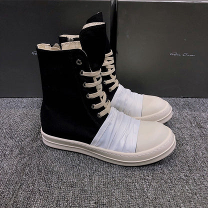 Rick Owens Lace-up Canvas Boots T-Shirt - Black Unisex Streetwear Limited Edition - **Rick Owens Lace-Up Canvas Boots** Elevate your footwear collection with these striking Rick Owens lace-up