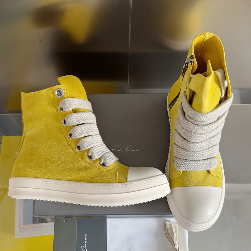 Rick Owens High-top Sneakers - Yellow Unisex Streetwear Limited Edition - **Rick Owens Yellow High-Top Sneakers: Vibrant Style Meets Premium Craftsmanship** Introducing the Rick Owens Yellow