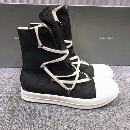 High-Top Canvas Sneakers With Wrap-around Laces - Black Unisex Streetwear Limited Edition - **High-Top Black Canvas Sneakers with Wrap-Around Laces** Elevate your footwear game with these high-top bla