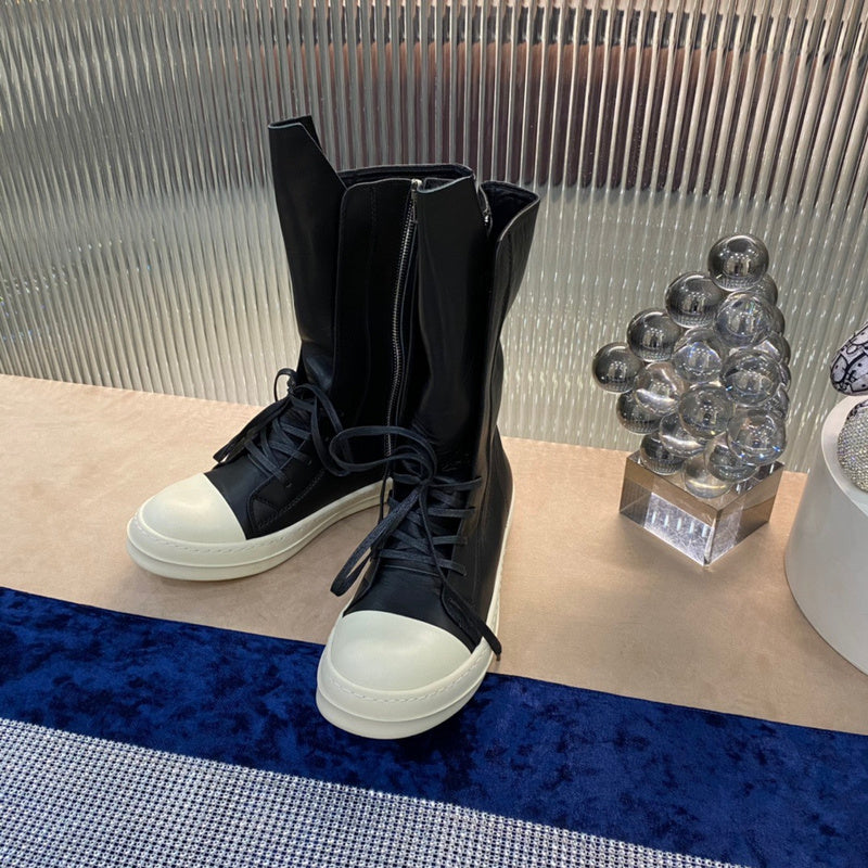 High-Top Leather Combat Boots Jacket - Black Unisex Streetwear Limited Edition - **High-Top Leather Combat Boots** Step into edgy sophistication with these high-top leather combat boots. Designed