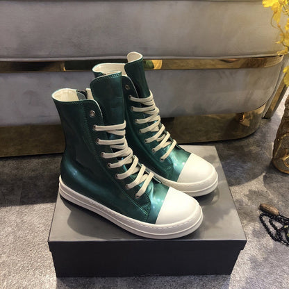High-Top Metallic Leather Sneakers - Green Unisex Streetwear Limited Edition - **High-Top Metallic Green Leather Sneakers** Add a splash of color to your wardrobe with these