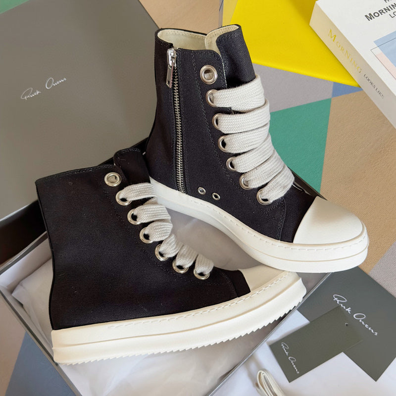 Rick Owens Drkshdw Ramones High-top Sneakers - Black Unisex Streetwear Limited Edition - Introducing the Rick Owens DRKSHDW Ramones High-Top Sneakers, a perfect blend of avant-garde design and