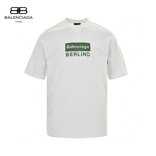 Balenciaga T-shirt - Berlin Graphic - White Unisex Streetwear Limited Edition - <span>This Balenciaga t-shirt features a minimalist design with the text 'Balenciaga' inside a green rectangular