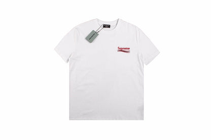 Balenciaga Supreme T-shirt (white) Unisex Streetwear Limited Edition - <span>White t-shirt featuring a small 'Supreme' logo with a wavy underline design on the front.