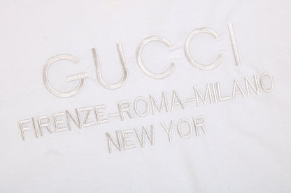 Gucci T-shirt With Embroidered Cities Unisex Streetwear Limited Edition - <p dir='ltr'><span>White t-shirt featuring subtle embroidered text with the cities 'FIRENZE-ROMA-MILANO-NEW YORK' under the