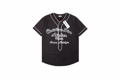 Christian Dior Atelier Paris Baseball Shirt - Black Unisex Streetwear Limited Edition - <p dir='ltr'><span>Black baseball-style shirt with white piping details and front button closure. Features bol