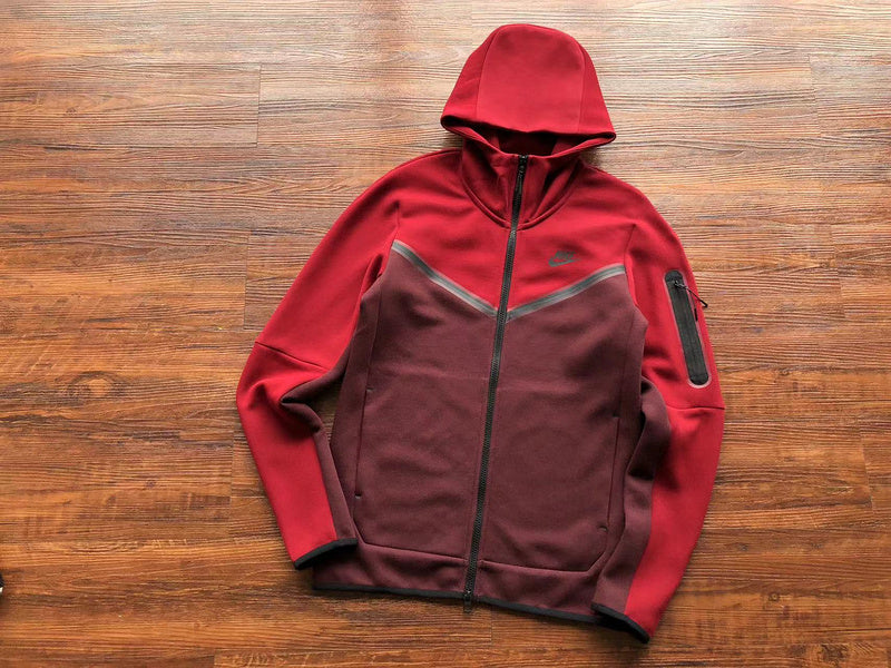 NIKE Tech Fleece Hoodie - Berry - Pomegranate - Red Unisex Streetwear Limited Edition - The NIKE TECH FLEECE HOODIE BERRY/POMEGRANATE - REPLICA is the perfect combination of modern sportswear