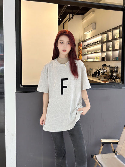 Fear Of God Letter F T-shirt (light Grey) Unisex Streetwear Limited Edition - <p dir='ltr'><span>This Fear of God t-shirt features a bold letter 'F' graphic on the