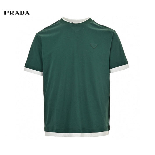 Prada Contrast Trim T-shirt - Green Unisex Streetwear Limited Edition - Elevate your casual wardrobe with the Prada Green Contrast Trim T-Shirt. This stylish shirt features
