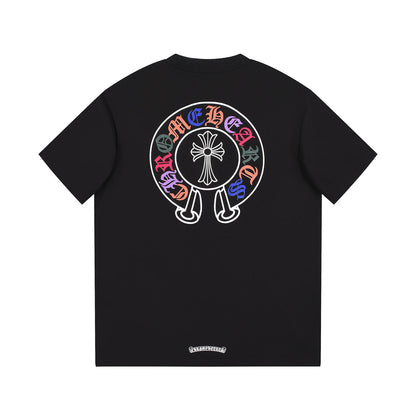 CHROME Hearts Multicolor Horse Shoe Logo T-shirt - Black Unisex Streetwear Limited Edition