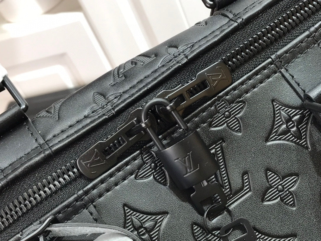 LOUIS VUITTON KEEPBALL 50 BLACK LEATHER TRAVEL BAG - insole - replica sneakers