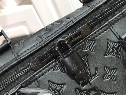 LOUIS VUITTON KEEPBALL 50 BLACK LEATHER TRAVEL BAG - insole - replica sneakers