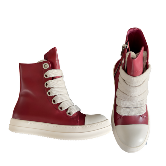Rick Owens High-top Sneakers - Red Unisex Streetwear Limited Edition - **Rick Owens Red High-Top Sneakers: Bold Elegance and Premium Craftsmanship** Introducing the Rick Owens Red