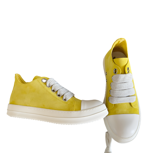 Rick Owens Suede Low-top Sneakers - Yellow Unisex Streetwear Limited Edition - **Rick Owens Yellow Suede Low-Top Sneakers: Bright Style and Superior Craftsmanship** Introducing the Rick Owens