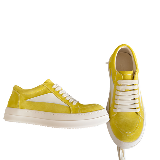 Rick Owens Suede Low-top Sneakers - Yellow Unisex Streetwear Limited Edition - **Rick Owens Yellow Suede Low-Top Sneakers: Bold Elegance and Superior Craftsmanship** Introducing the Rick Owens