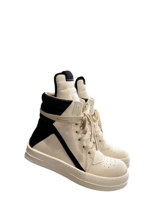 Rick Owens Geobasket Sneakers - Cream And - Black Unisex Streetwear Limited Edition - ### Rick Owens Geobasket Sneakers - Cream and Black Introducing the Rick Owens Geobasket Sneakers