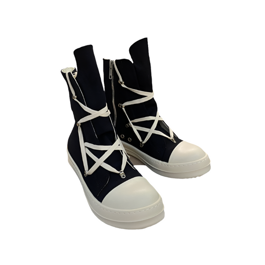 Rick Owens High-top Canvas Boots - And White T-Shirt - Black Unisex Streetwear Limited Edition - ### Rick Owens High-Top Canvas Boots - Black and White Introducing the Rick Owens High-Top